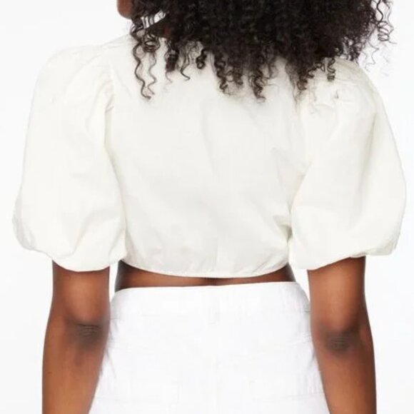 NWT Tie Front Puff Sleeve Cropped Blouse - Picture 2 of 3
